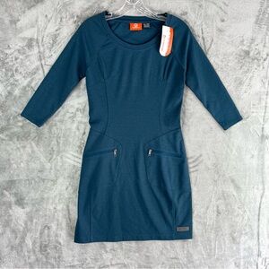 Merrell NWT Ostrova Dress XS Athletic Ponte Knit 3/4 Sleeves Zipper Pockets Teal